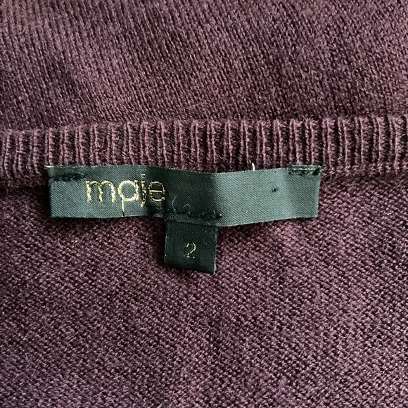 Maje Daminute Cardigan Leather Elbow Patch Long Sleeve Wool Silk Womens Sz 2/M - Picture 7 of 7